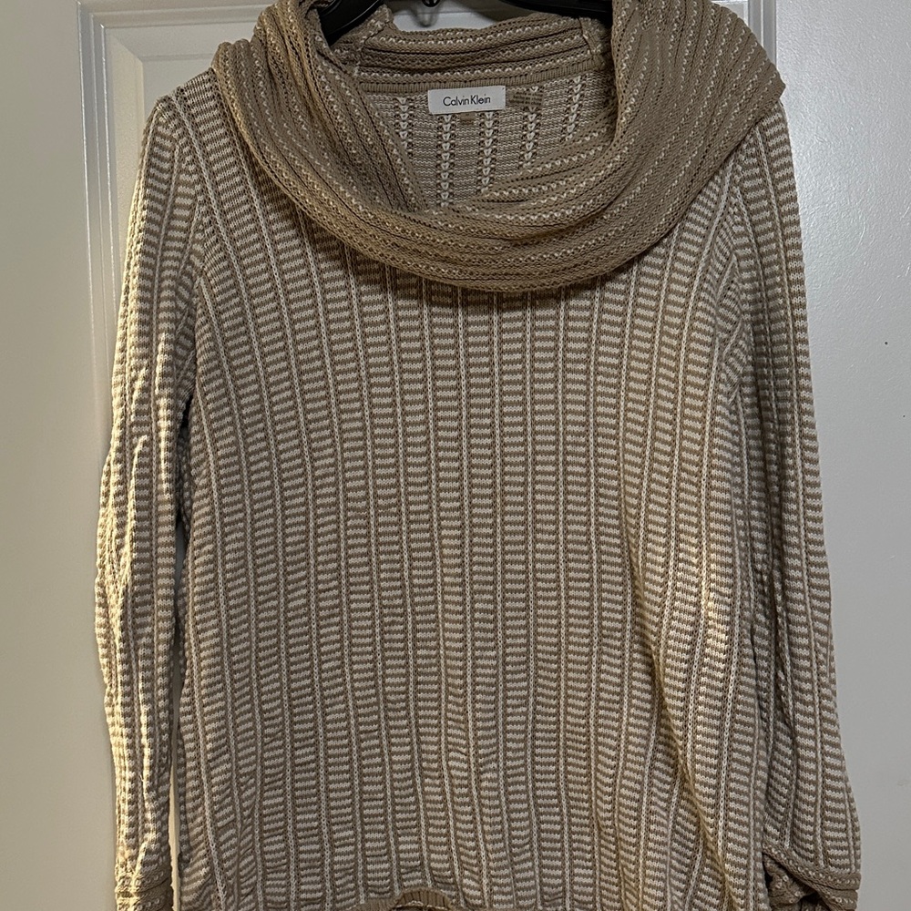 Calvin Klein Women's Cowl Neck Sweater - Beige and Cream